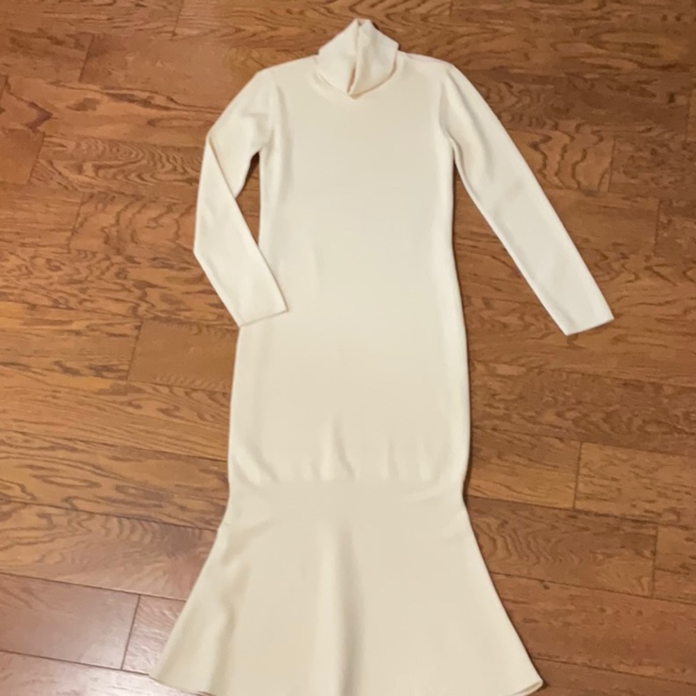 Antonio Melani beige long knit turtleneck dress